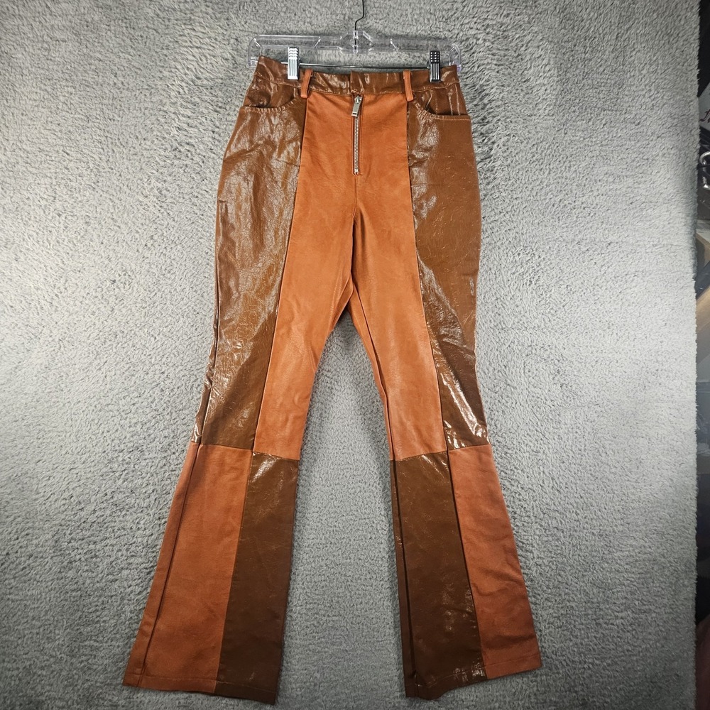 Avec Les Filles Pants Womens 2 Patchwork Faux Leather Vegan Festival Boho Hippie